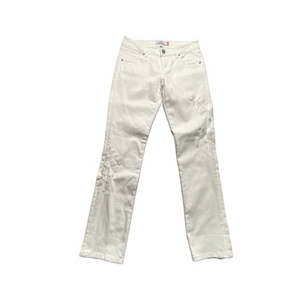 Cabi Slim Boyfriend Jeans Women 2 Cream Floral Embroidered Stretch - Picture 2 of 12